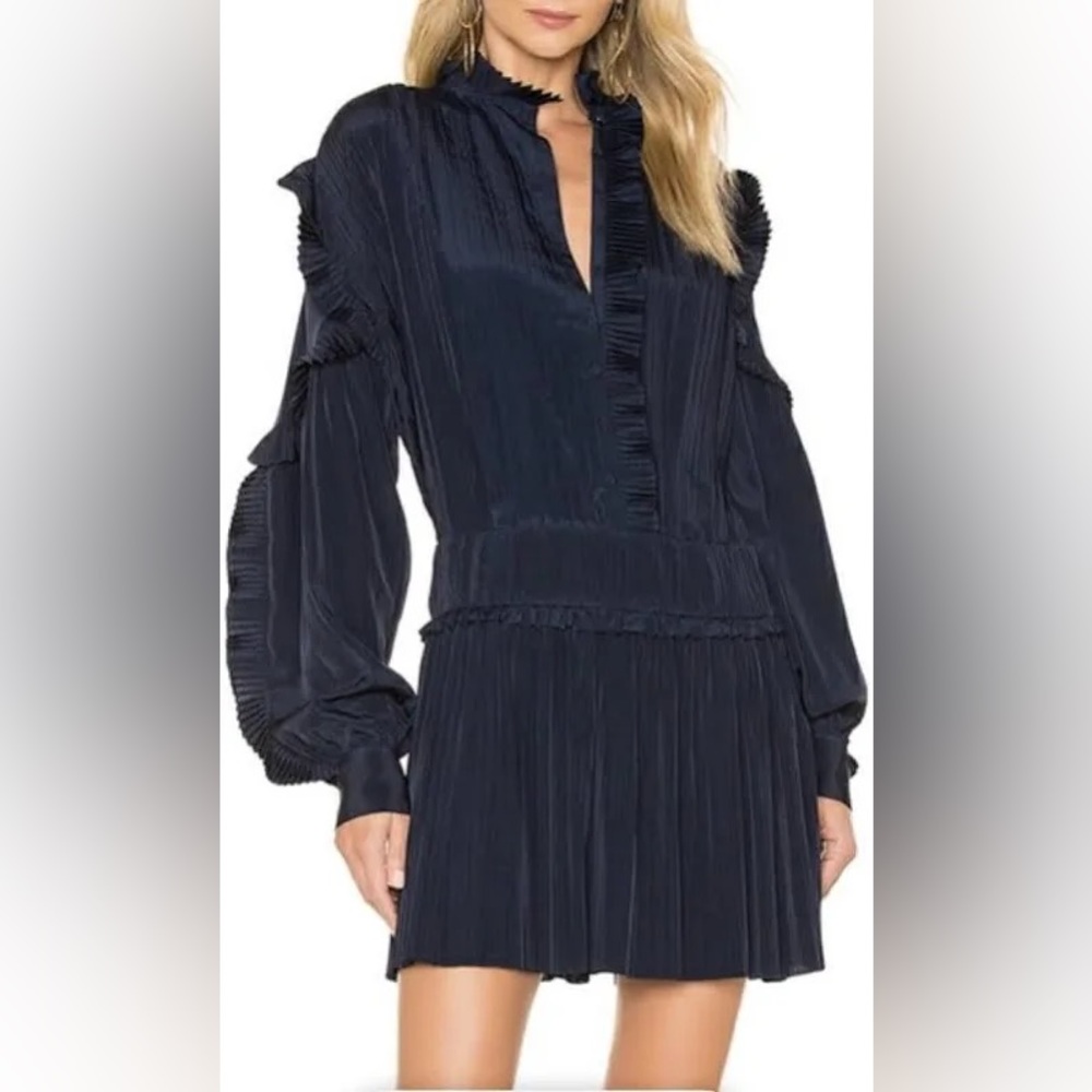 Joie Jazelle Pleated Ruffle Flounce Dress in Navy
